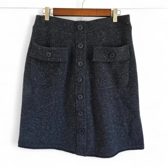 Sundance Womens Wool Blend Button Front Skirts Pockets Small Blue Gray Speckled - Picture 2 of 9